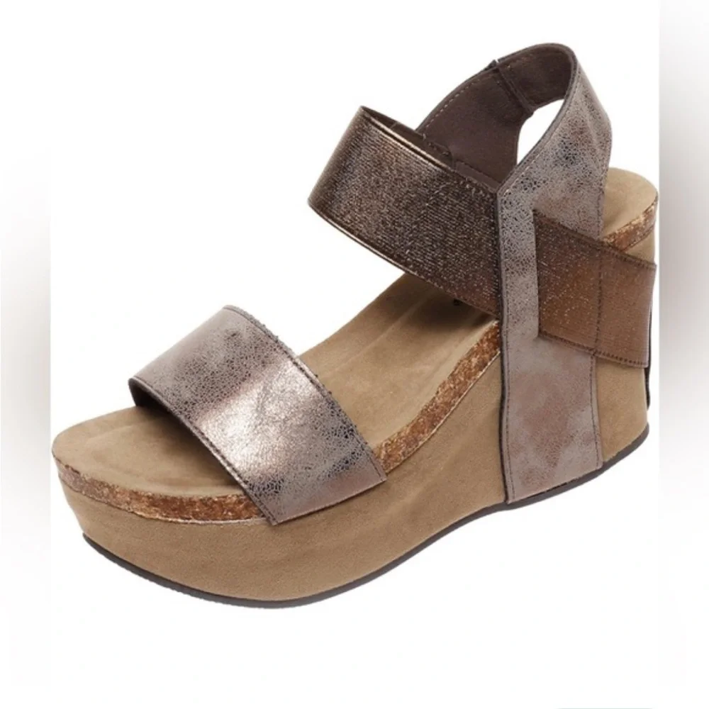 OTBT Wedge Bushnell Sandals Leather Metallic Bronze 8.5